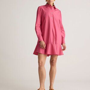 NWT Quince 100% Organic Cotton Poplin Drop Waist Shirt Dress Lipstick Pink S